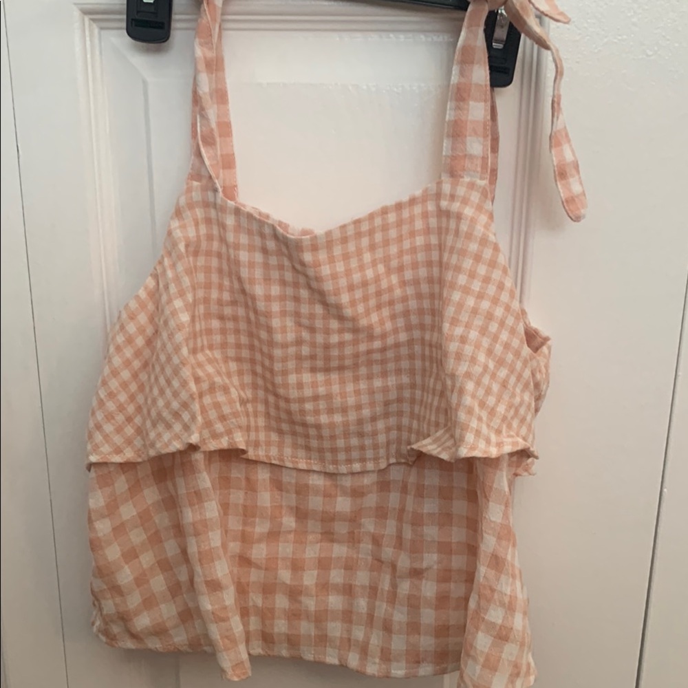 Peach Gingham Women's Top